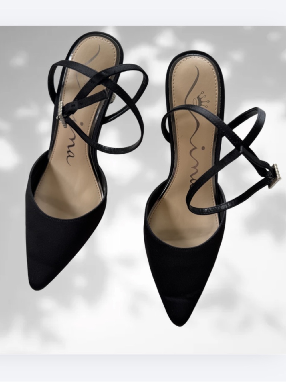 Nina Nasha Black Ankle Strap Heels Size 7.5